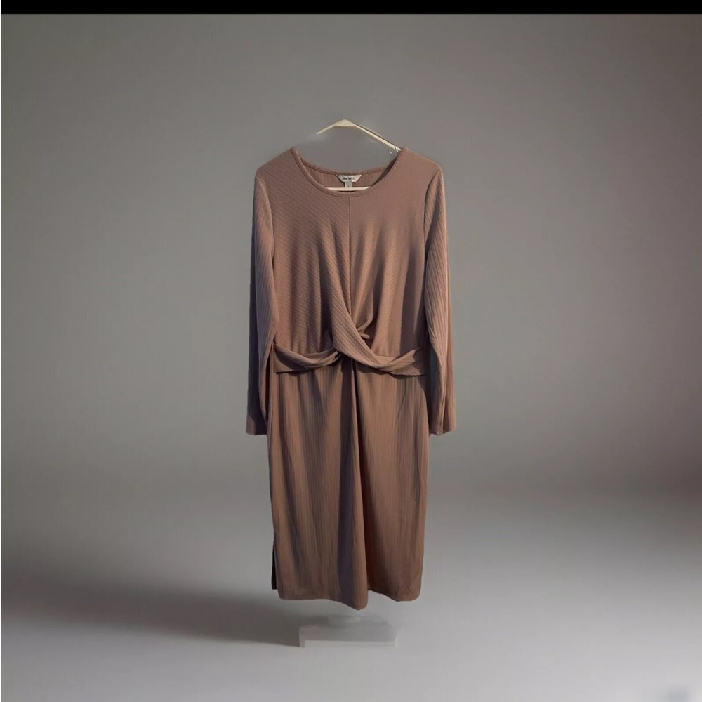 Nine West Dusty Rose Ribbed Women’s Long Sleeve Dress Size XL Twist Front NWT